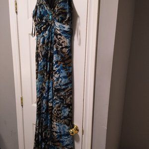 Laura Petites blue floral sleeveless dress with front ribbon / tail